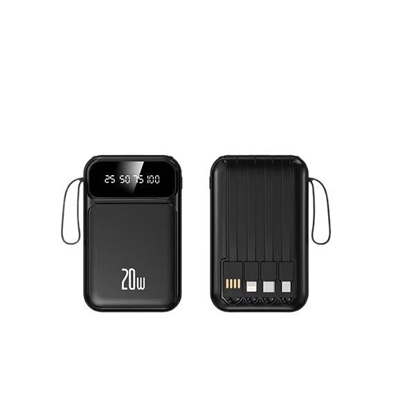 Mini portable power bank with built-in cable, high capacity 20000mah, compact and convenient, customizable logo