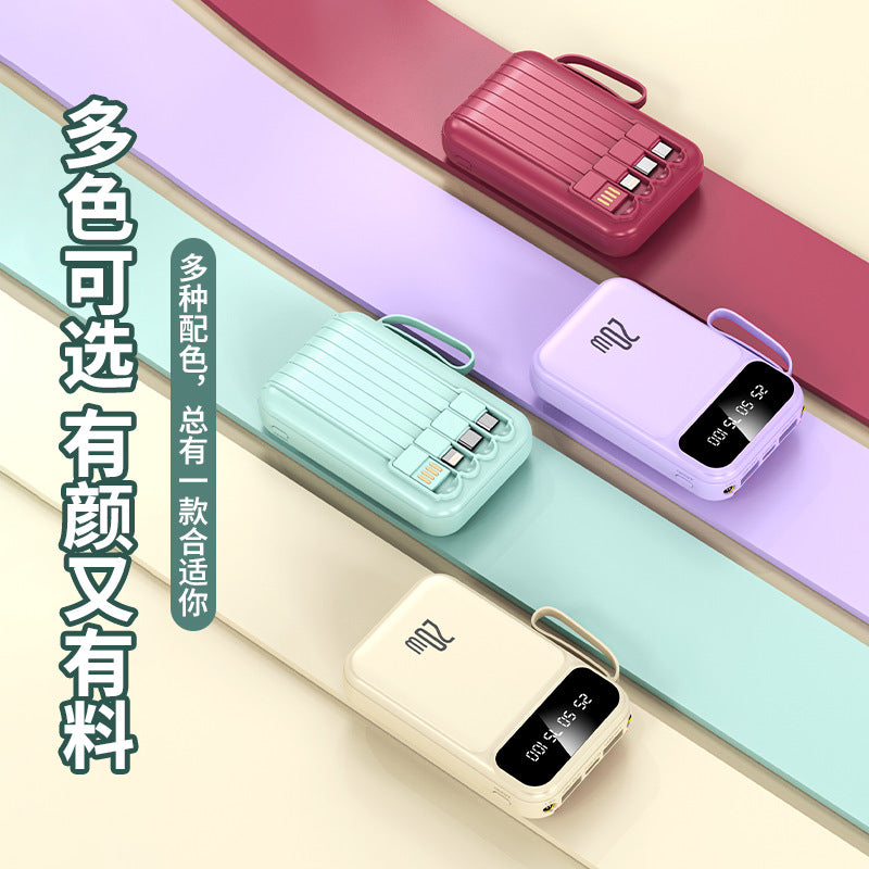 Mini portable power bank with built-in cable, high capacity 20000mah, compact and convenient, customizable logo